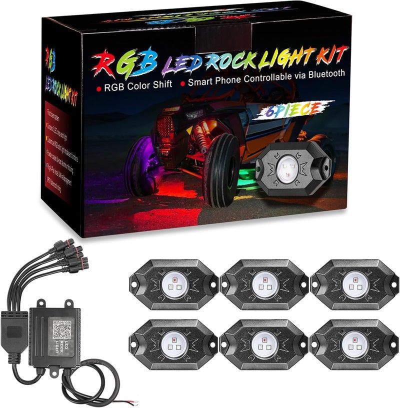 OFFROADTOWN RGB Rock Light Kit with 6 Pods - LED Neon Trail Rig Underglow for Polaris, Can-Am, Jeep, Yamaha, Honda, Tundra - Image 1