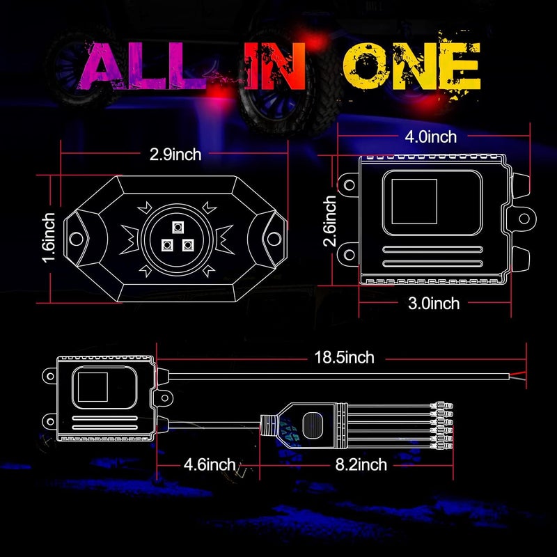 OFFROADTOWN RGB Rock Light Kit with 6 Pods - LED Neon Trail Rig Underglow for Polaris, Can-Am, Jeep, Yamaha, Honda, Tundra - Image 2