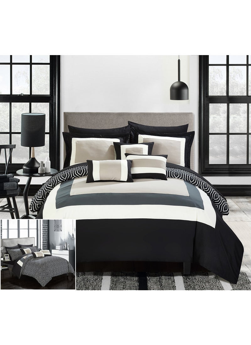 Chic Home Chic Home Black Reversible Bed in a Bag Comforter Set King Size 10 Piece Jake  Microfiber Bedding  Comforter Pillow Shams Fitted  Flat Sheets Pillowcases and Decorative Pillows 