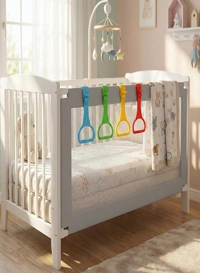 HEAVY DRIVER Baby Pull Up Rings for Crib (4 Pcs) | Standing Support Training Rings for Infants 6-18 Months | Anti-Slip Grip Crib Gym Handles for Motor Skill Development & Walking Practice - Image 3