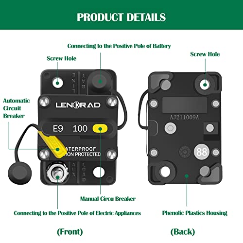 LENKRAD 100 Amp Marine Circuit Breaker Resettable 100A with Manual Reset Switch Button for Boat, Trolling, RV, Yacht, 12V - 48V DC, Waterproof, Surface Mount(100 Amp Boat Circuit Breaker) - Image 5