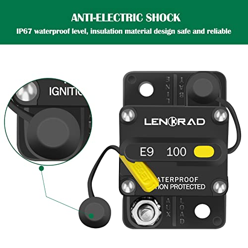LENKRAD 100 Amp Marine Circuit Breaker Resettable 100A with Manual Reset Switch Button for Boat, Trolling, RV, Yacht, 12V - 48V DC, Waterproof, Surface Mount(100 Amp Boat Circuit Breaker) - Image 3