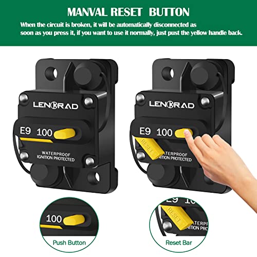 LENKRAD 100 Amp Marine Circuit Breaker Resettable 100A with Manual Reset Switch Button for Boat, Trolling, RV, Yacht, 12V - 48V DC, Waterproof, Surface Mount(100 Amp Boat Circuit Breaker) - Image 4