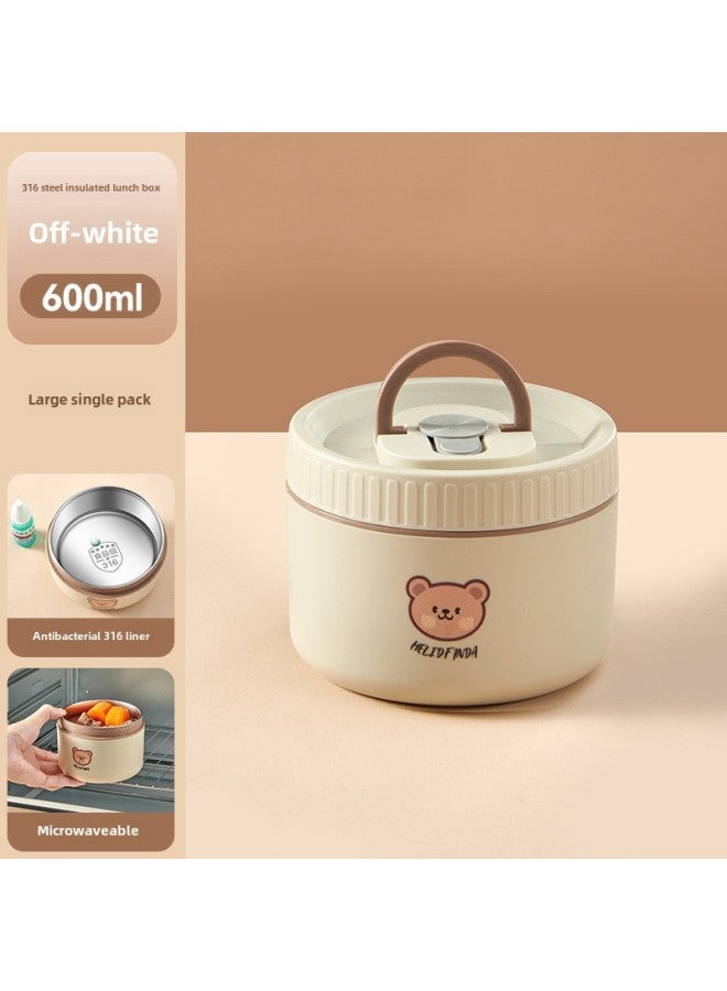 316 Food Grade Stainless Steel Insulated Lunch Box Microwave Oven Heating Soup Bowl Children Bento Box Portable Lunch Box Gift-Specifications:316: Beige-large (bear)  - Image 1