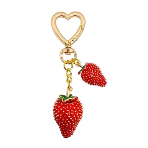 Meimimix Cute Strawberry Keychain Bag Charms Kawaii Heart Key Chains Accessories Decor for Women Girls Purse Handbag Gift (Red) - Image 1