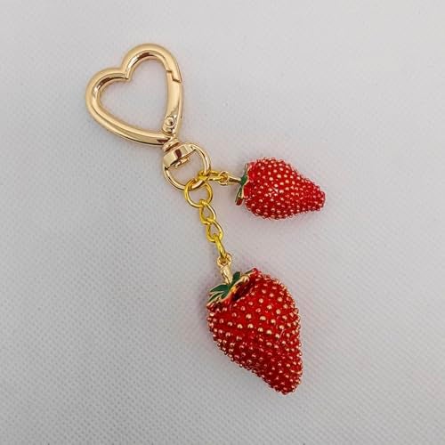 Meimimix Cute Strawberry Keychain Bag Charms Kawaii Heart Key Chains Accessories Decor for Women Girls Purse Handbag Gift (Red) - Image 2
