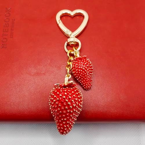 Meimimix Cute Strawberry Keychain Bag Charms Kawaii Heart Key Chains Accessories Decor for Women Girls Purse Handbag Gift (Red) - Image 4