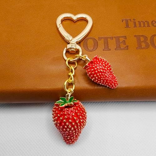 Meimimix Cute Strawberry Keychain Bag Charms Kawaii Heart Key Chains Accessories Decor for Women Girls Purse Handbag Gift (Red) - Image 5