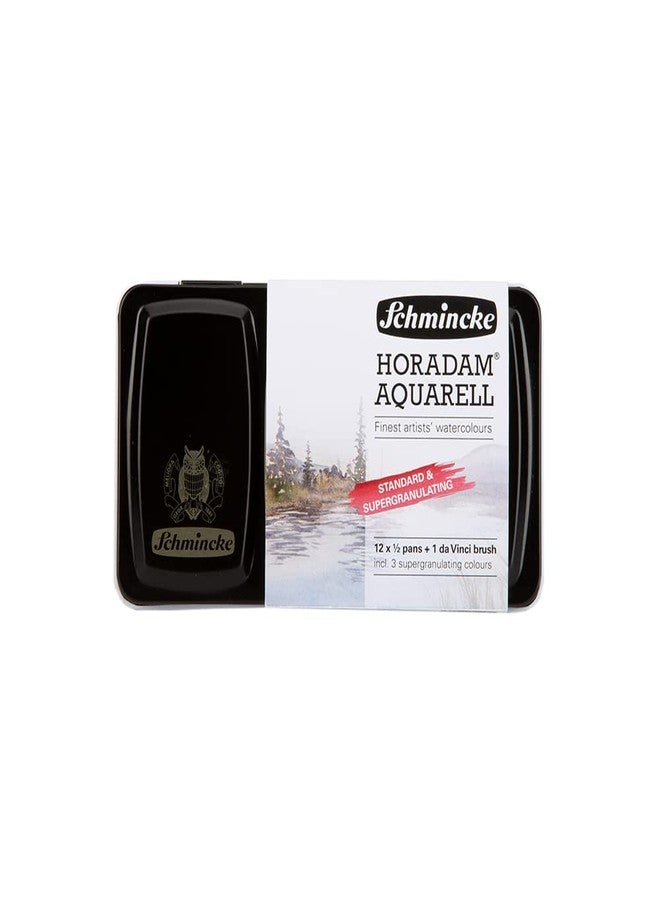 Schmincke - HORADAM® AQUARELL 12 Half Pans - Standard and Super Granulating Colors - and da Vinci Brush, 74630097, Metal Box, Painting Set, 12 x 1/2 Pans - Image 2