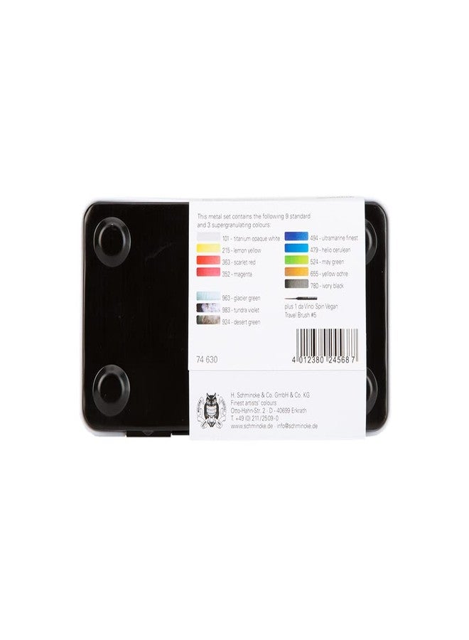 Schmincke - HORADAM® AQUARELL 12 Half Pans - Standard and Super Granulating Colors - and da Vinci Brush, 74630097, Metal Box, Painting Set, 12 x 1/2 Pans - Image 3