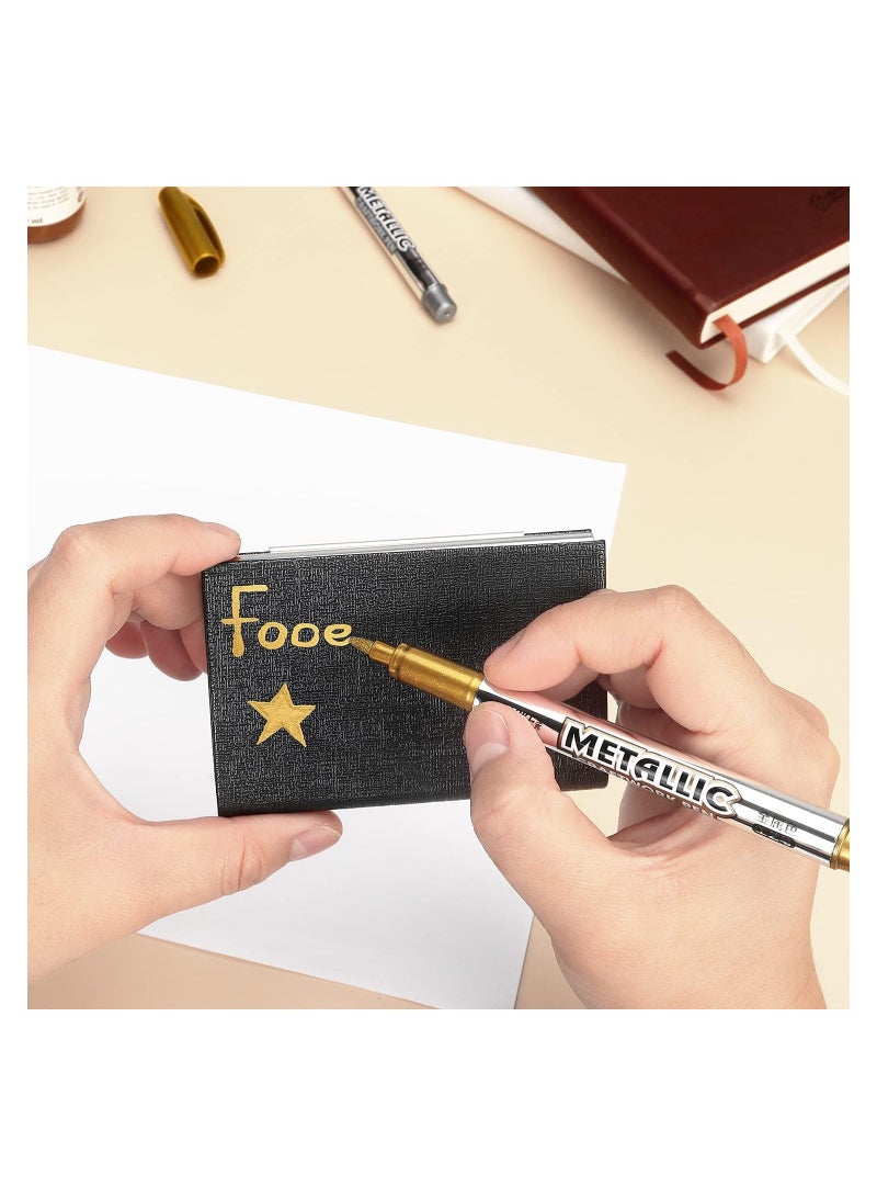 SOLARAE 6 Pcs Metallic Paint Marker Pens, Gold and Silver Metallic Permanent Markers, Painting Pens for Scrapbooking, Fabric, DIY Photo Album, Gift Card, Signature, Artist Illustration (3 Gold, 3 Silver) - Image 5