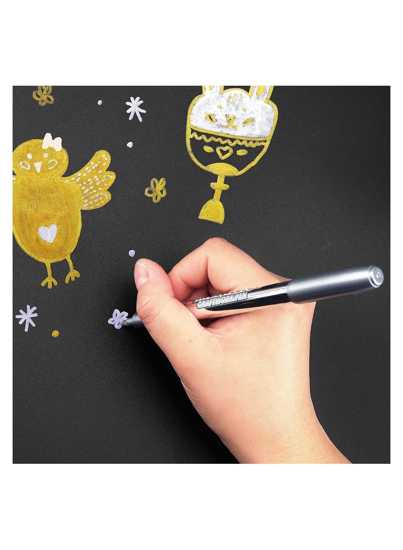 SOLARAE 6 Pcs Metallic Paint Marker Pens, Gold and Silver Metallic Permanent Markers, Painting Pens for Scrapbooking, Fabric, DIY Photo Album, Gift Card, Signature, Artist Illustration (3 Gold, 3 Silver) - Image 3