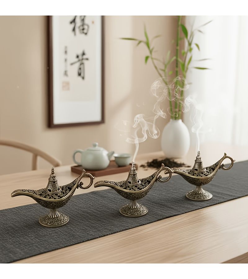 10 Pcs Bronze Retro Incense Holders Metal Lamp Shape Home Temple Decor - Image 5