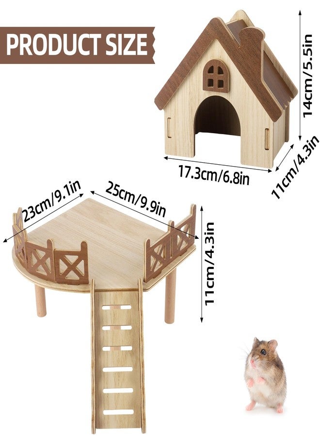 Dmnnlp Wooden Hamster House and Platform, Cute Guinea Pig Hideout, Hamsters Platform with Ladder, Hamster Cage Accessories, Small Animal Toys for Hiding Sleeping Activities Habitat Decor - Image 2