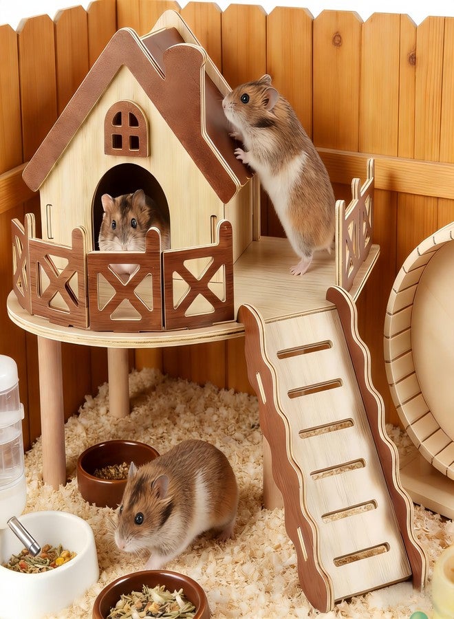Dmnnlp Wooden Hamster House and Platform, Cute Guinea Pig Hideout, Hamsters Platform with Ladder, Hamster Cage Accessories, Small Animal Toys for Hiding Sleeping Activities Habitat Decor - Image 4