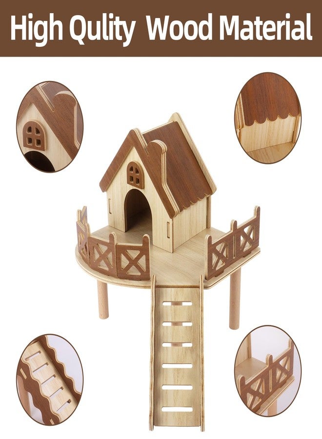 Dmnnlp Wooden Hamster House and Platform, Cute Guinea Pig Hideout, Hamsters Platform with Ladder, Hamster Cage Accessories, Small Animal Toys for Hiding Sleeping Activities Habitat Decor - Image 3