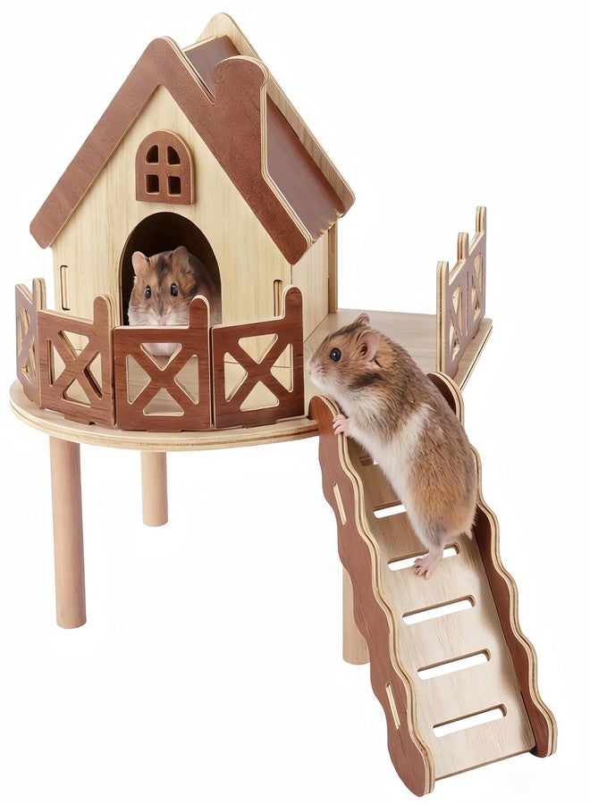 Dmnnlp Wooden Hamster House and Platform, Cute Guinea Pig Hideout, Hamsters Platform with Ladder, Hamster Cage Accessories, Small Animal Toys for Hiding Sleeping Activities Habitat Decor - Image 1