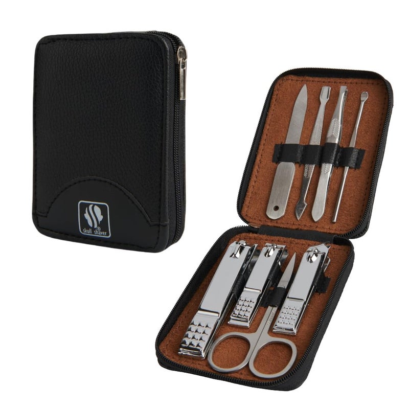 Skull Shaver 8-Piece Manicure Set for Men: Stainless Steel Nail Kit & Grooming Tools