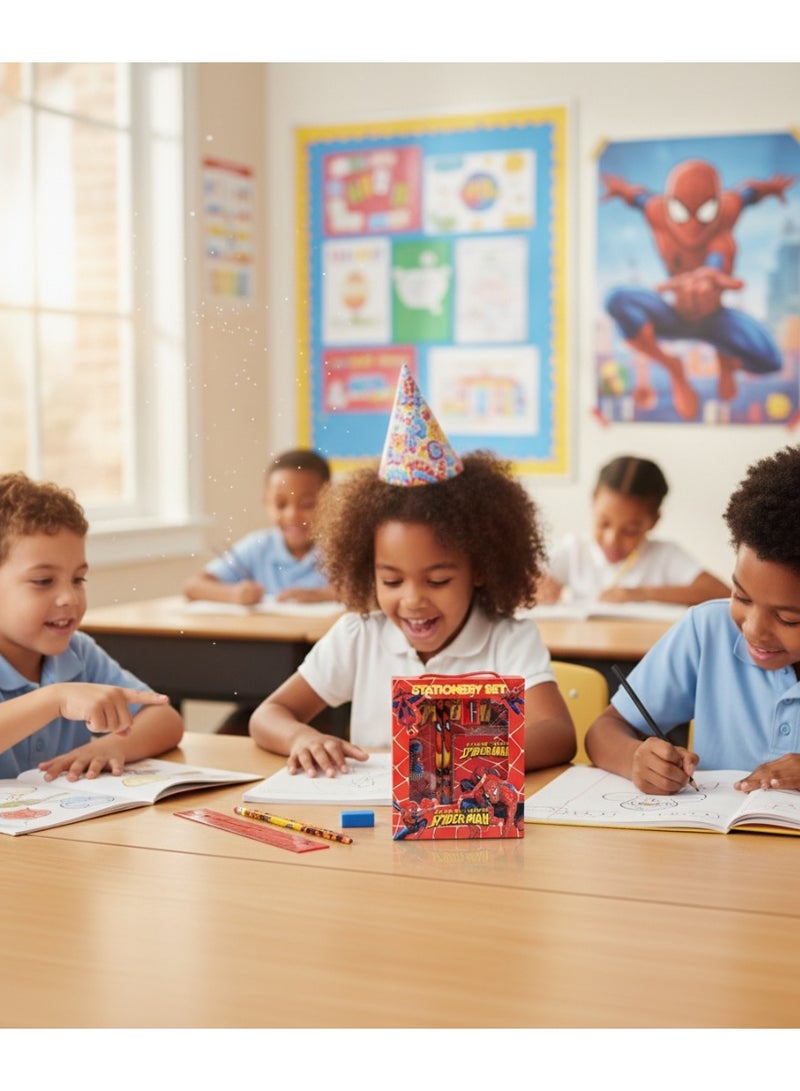 سبايدر مان مجموعة أدوات مكتبية بتصميم سبايدرمان، علبة هدايا مدرسية للأطفال مع أقلام رصاص، ممحاة، مبراة، مسطرة، ودفتر. مجموعة أدوات مكتبية كاملة لطلاب المرحلة الابتدائية. مثالية كهدية للعودة إلى المدرسة، أو حفلة عيد ميلاد، أو هدية للدراسة اليومية، أو للاستخدام في الفصل الدراسي. - Image 4
