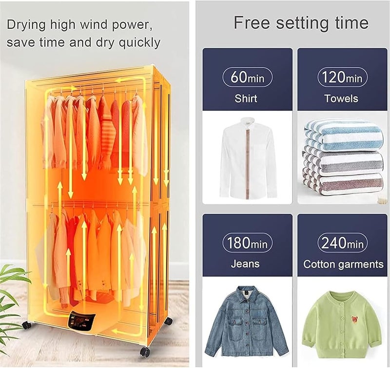 MOTIM Portable Electric Clothes Dryer, Foldable Clothing Care Machine Double Layer Stackable Clothes Drying Rack for Apartments, RV,Laundry, and More - Image 3