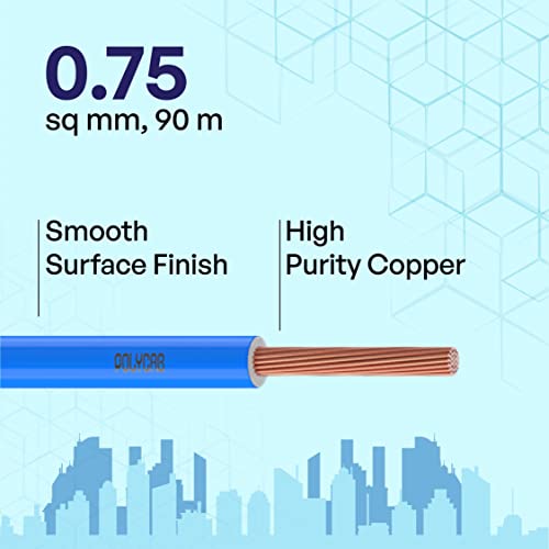 Polycab OPTIMA+ 0.75sqmm 90M coil | Flame Retardant | Lead free | 99.97% high purity copper | Rodent protection | PVC insulated housewire [Blue] - Image 2