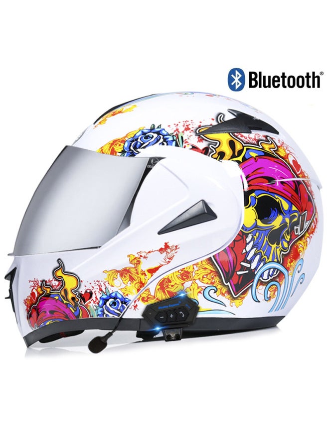 Men's Open-Face Electric Motorcycle Bluetooth Helmet with Silver Mirror Visor, Bright White, 3C Standard