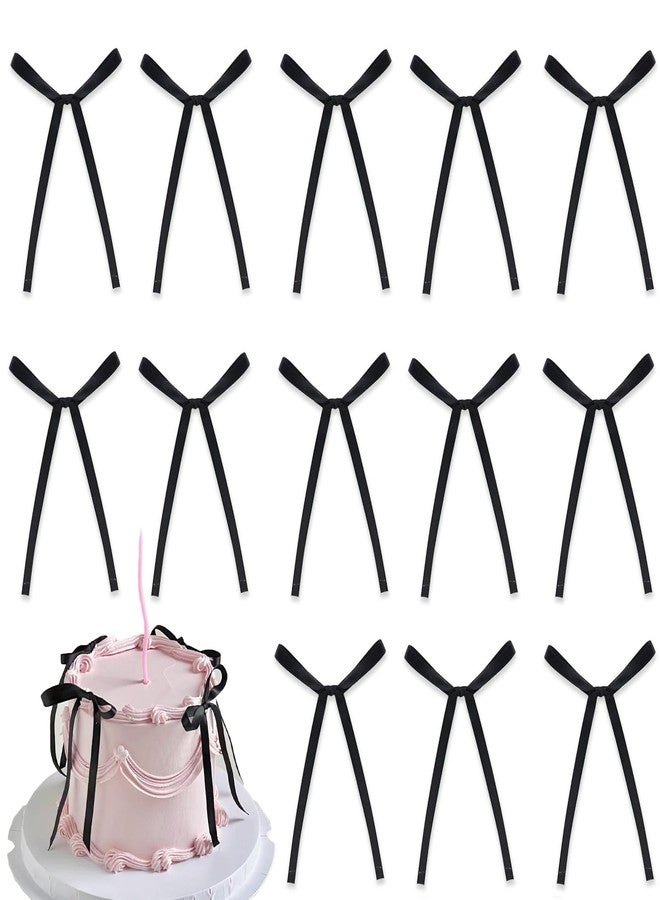 Doacpcr 20Pcs Black Bow Ribbon Cake Toppers, Bowknot Cake Toppers Coquette Birthday Party Cake Decorations for Wedding Graduation Bridal Baby Shower Bachelorette Party Supplies - Image 1