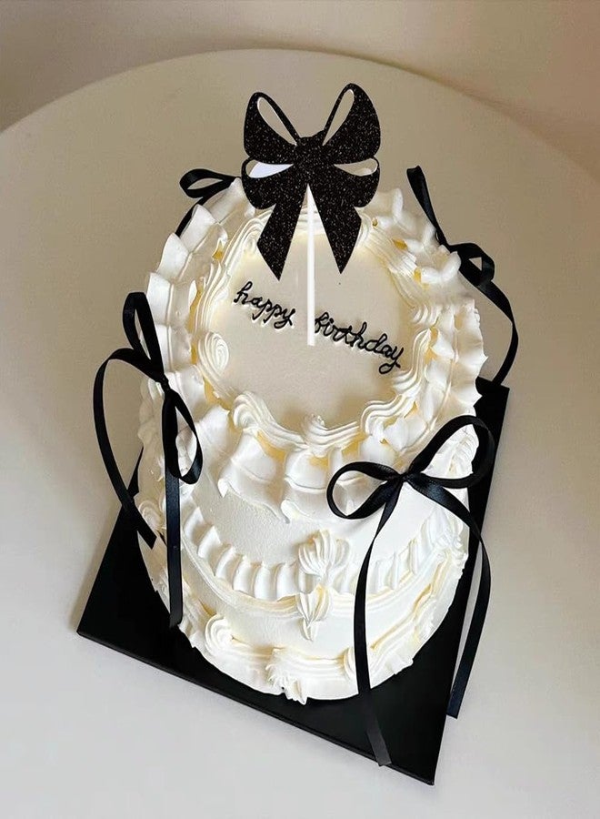 Doacpcr 20Pcs Black Bow Ribbon Cake Toppers, Bowknot Cake Toppers Coquette Birthday Party Cake Decorations for Wedding Graduation Bridal Baby Shower Bachelorette Party Supplies - Image 3