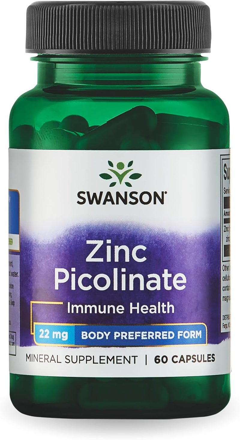 Swanson Zinc Picolinate  Mineral Supplement Promoting Prostate Health Vision Health  Immune Support  Body Preferred Form of Chelated Zinc  60 Capsules 22mg Each - Image 1