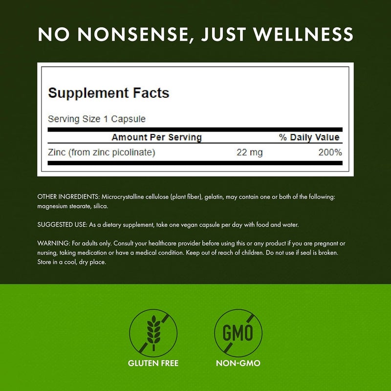 Swanson Zinc Picolinate  Mineral Supplement Promoting Prostate Health Vision Health  Immune Support  Body Preferred Form of Chelated Zinc  60 Capsules 22mg Each - Image 3