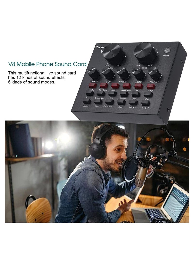 Eworld Bluetooth Mobile Sound Card with 12 Effects Microphone USB External Chip for Computer Audio Broadcast  - Image 2