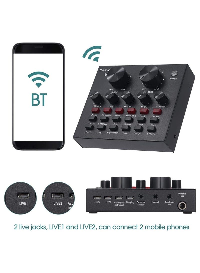Eworld Bluetooth Mobile Sound Card with 12 Effects Microphone USB External Chip for Computer Audio Broadcast  - Image 4