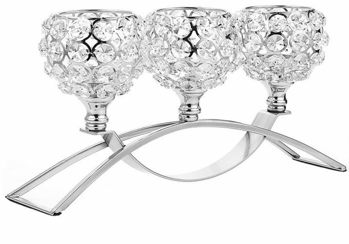 SILVER CRYSTAL CANDLE HOLDERS 3 ARMS UNIQUE BLING TEA LIGHTS CANDLE HOLDER COFFEE DINING TABLE CENTERPIECE TABLE DECORATIONS FOR DINING ROOM MOTHERS DAY CHRISTMAS WEDDING HOUSEWARMING GIFT