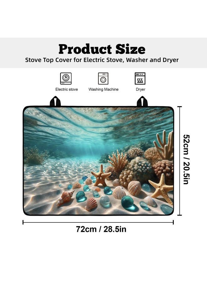AOHMPT Multi-Design Silicone Stove Cover for Glass/Electric Stoves - 3-in-1 Heat-Resistant Protector Mat, Non-Slip Drying Rack 28"x20" (Seabed, 28" L x 20" W) - Image 2