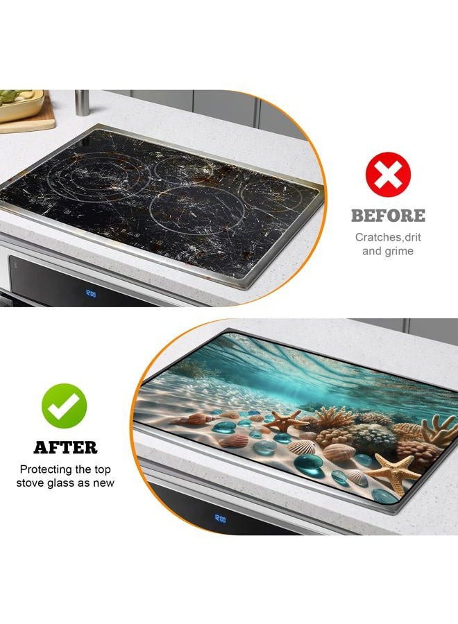 AOHMPT Multi-Design Silicone Stove Cover for Glass/Electric Stoves - 3-in-1 Heat-Resistant Protector Mat, Non-Slip Drying Rack 28"x20" (Seabed, 28" L x 20" W) - Image 5