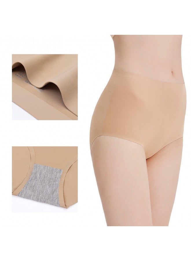 FallSweet No Show High Waist Briefs Underwear for Women Seamless Panties Multi Pack (Khaki (4-pack), m) - Image 1