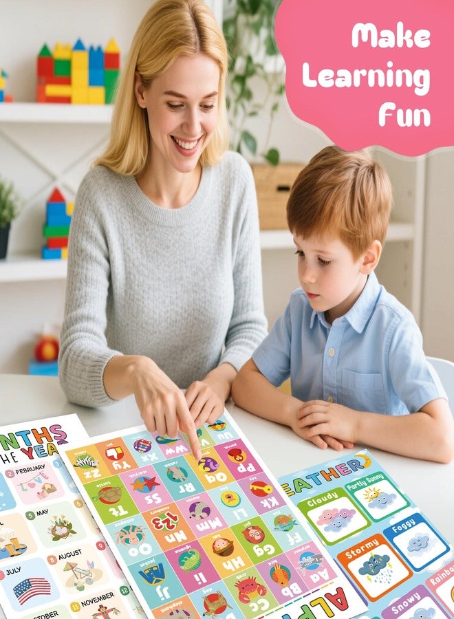 FloraSea 16 Educational Posters for Toddlers, Kindergarten Classroom Must Haves, Laminated Classroom Learning Posters, Preschool Homeschool Supplier Materials Alphabet Number Chart Classroom Wall Decor - Image 2