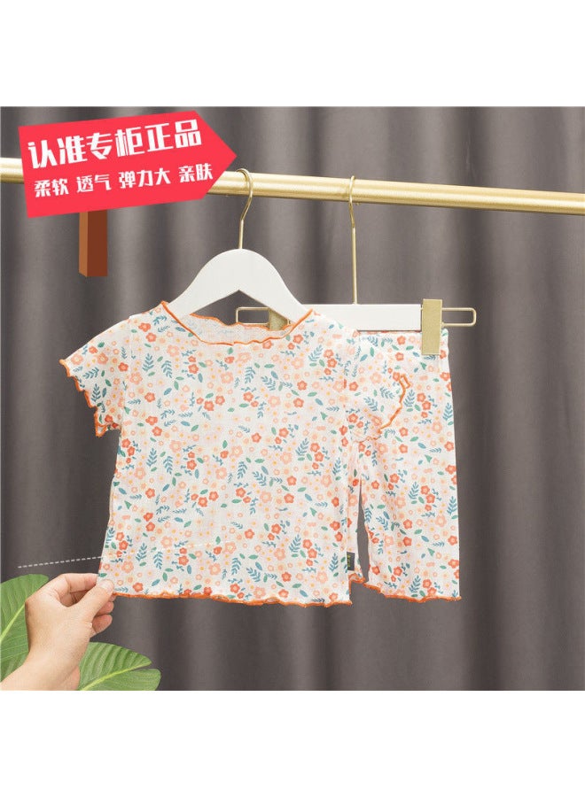 Summer New Children's Clothing Female Baby Children's Casual Suit Home Clothes Western-style Two-piece Printed Air-conditioning Clothing Trendy