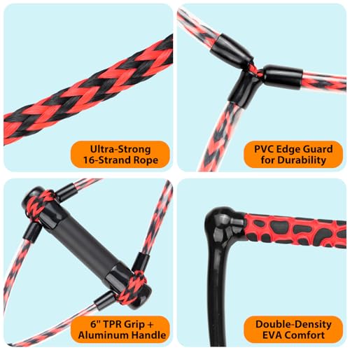 Obcursco Wakeboard Rope, 70FT Water Ski Ropes with EVA Handle. Ideal for Water Skiing, Wakeboard, Kneeboard (70FT, Red & Black) - Image 5