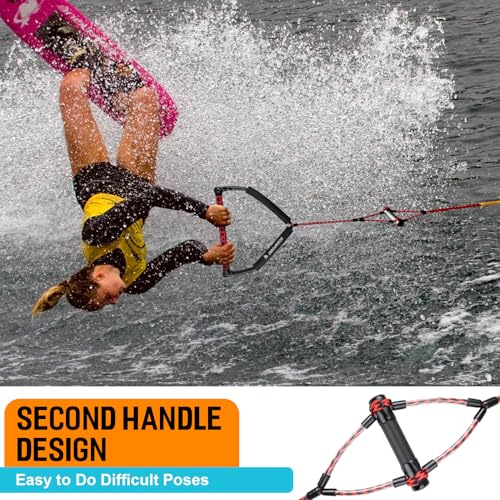 Obcursco Wakeboard Rope, 70FT Water Ski Ropes with EVA Handle. Ideal for Water Skiing, Wakeboard, Kneeboard (70FT, Red & Black) - Image 3