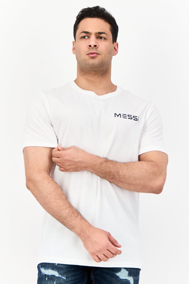 MESSI تي شيرت رجالي بأكمام قصيرة وطوق دائري بطباعة جرافيك، أبيض - Image 1