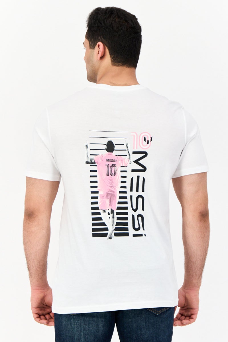 MESSI تي شيرت رجالي بأكمام قصيرة وطوق دائري بطباعة جرافيك، أبيض - Image 3
