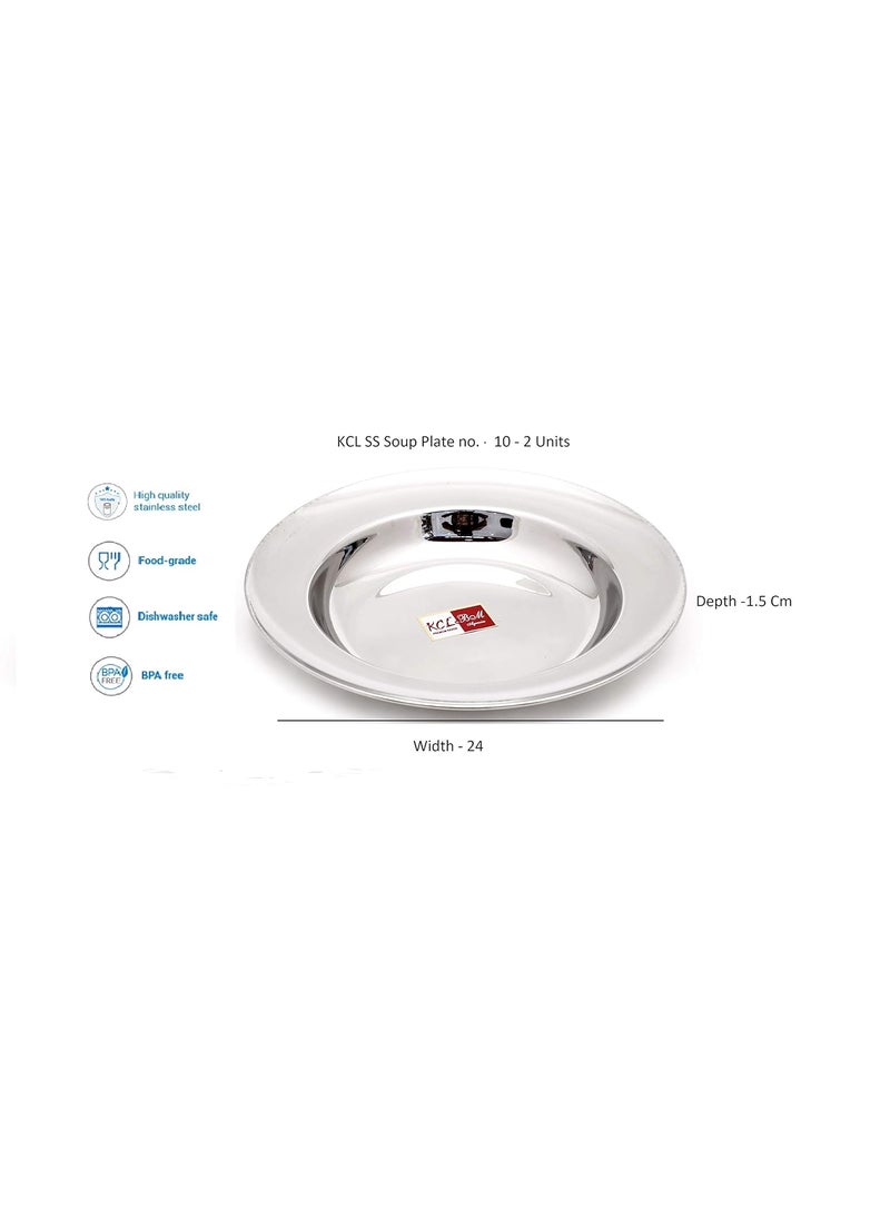 KCL KCL Stainless Steel Soup Plates Mess Lunch Idly Plates Bhojan Thali Steel Plates for Breakfast Serving Plates for Every Day Set of 2  - Image 3