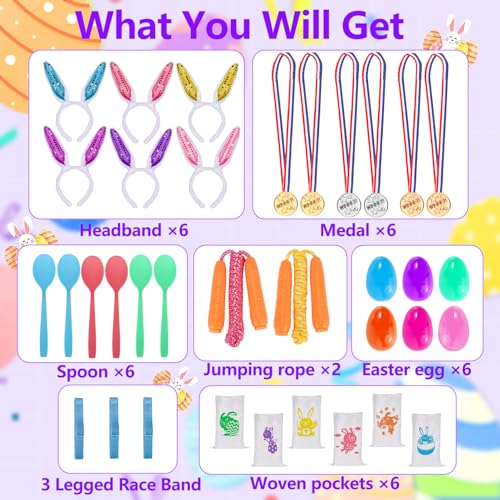 Atonofun 29 Pack Easter Games for Kids Outdoor Potato Jumping Bags Bunny Ears Headbands Egg Spoon Relay Races Legged Relay Race Bands for Easter Eggs Hunt Party Supplies - Image 5
