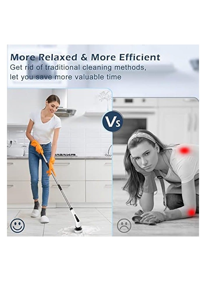 erorex Cordless Electric Spin Scrubber, Electric Cleaning Brush with 8 Replacement Brush Heads, 90Mins Working Time, 3 Adjustable Handle, 2 Adjustable Speeds for Bathroom Kitchen Bathtub Glass Car - Image 3