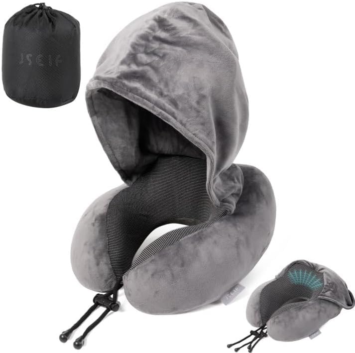 KEYOZA KEYOZA Travel Pillow for Airplane Hooded Neck Pillow Comfortable Memory Foam Lightweight Soft Neck Cushion with Hood for Head and Neck Support for Adults Carry Bag - Image 2
