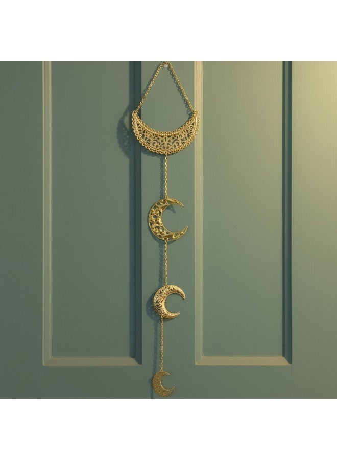 Golden Metal Ramadan Hanging Decor - 4 Filigree Crescent Moons Design - Premium Festive Ornament - Image 2