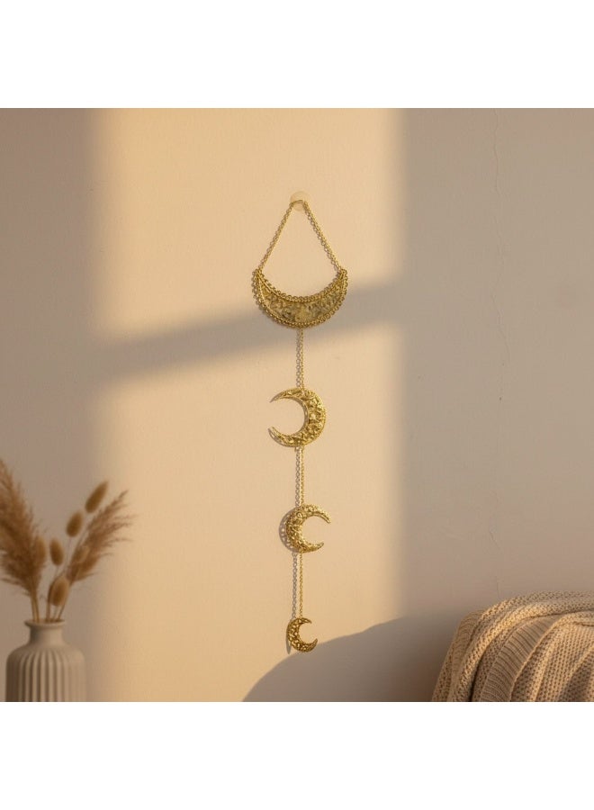 Golden Metal Ramadan Hanging Decor - 4 Filigree Crescent Moons Design - Premium Festive Ornament - Image 3