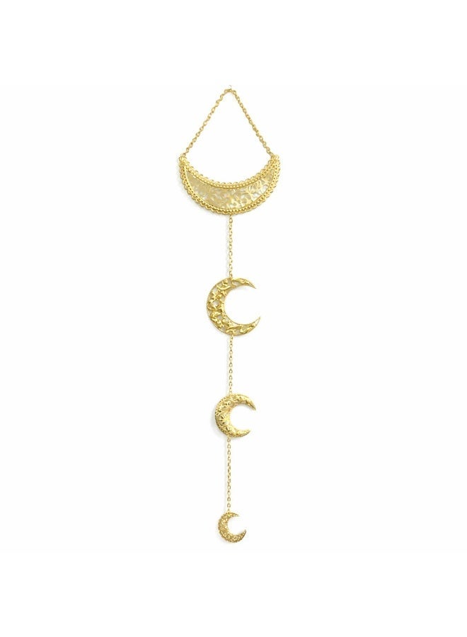Golden Metal Ramadan Hanging Decor - 4 Filigree Crescent Moons Design - Premium Festive Ornament - Image 1