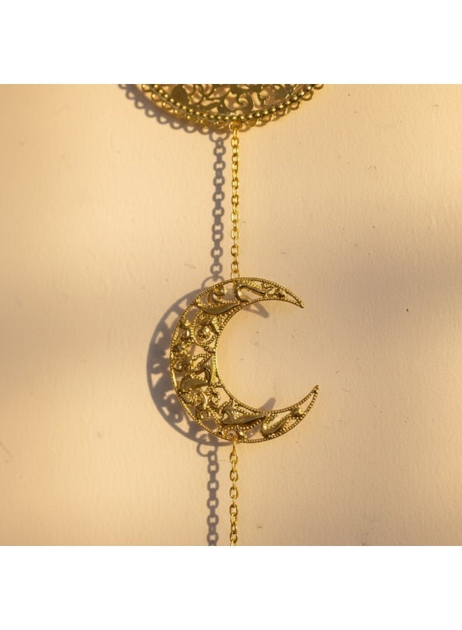 Golden Metal Ramadan Hanging Decor - 4 Filigree Crescent Moons Design - Premium Festive Ornament - Image 4